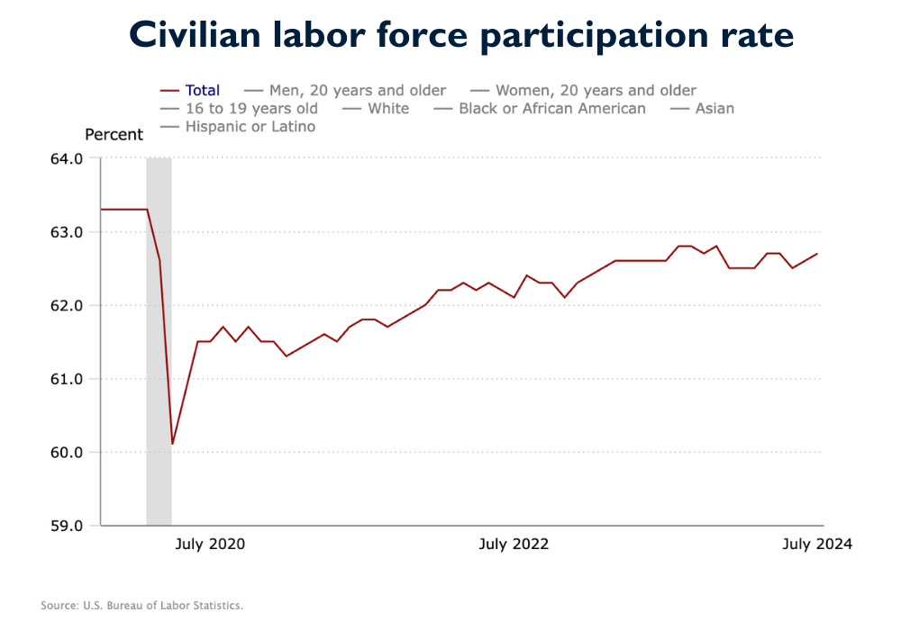 Workforce participation rate, November 2019-July 2024